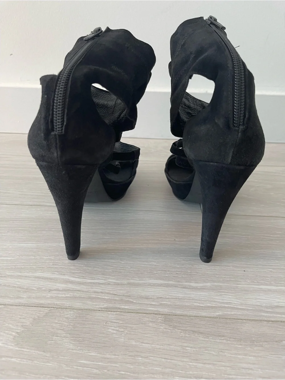 Stefanel Black Suede High Heel Sandals with Ankle Straps Size 39